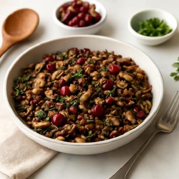 Farce au riz sauvage, champignons et canneberges