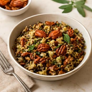 Farce festive au riz sauvage, noix de pécan et sauge