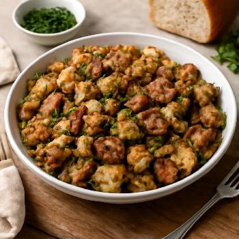 Farce rustique au pain, saucisse et herbes fraîches