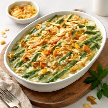 Gratin de Haricots Verts à la Crème d'Amandes et Amandes Effilées