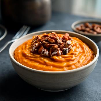 Purée de Patates Douces Onctueuse à l'Érable et Noix de Pécan