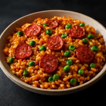 Riz Espagnol au Chorizo et Petits Pois