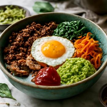 Bowl de Riz Bibimbap et Guacamole : Un Festin de Saveurs