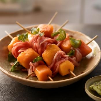 Brochettes de Melon et Jambon Cru à la Menthe