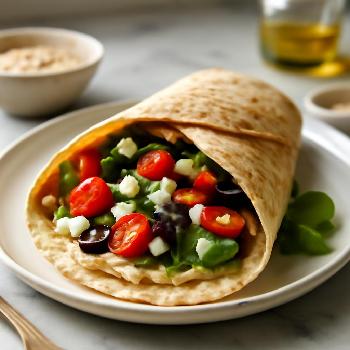 Wrap Végétarien au Houmous, Légumes Croquants et Feta