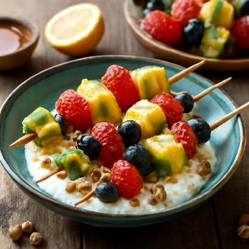Brochettes de Fruits Méditerranéennes au Yaourt Grec et Noix