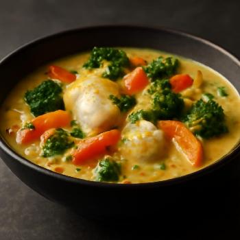 Curry de poisson blanc au lait de coco et légumes (sans crustacés ni gluten)