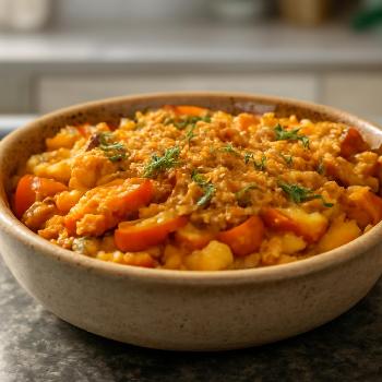 Gratin de lentilles corail et légumes d'hiver végétalien