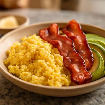 Oeufs Brouillés au Bacon et Avocat: Petit Déjeuner Cétogène Complet