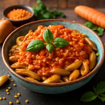 Pâtes aux Lentilles Corail et Sauce Tomate Enrichie