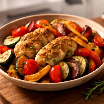 Poulet Grillé Méditerranéen aux Légumes Rôtis