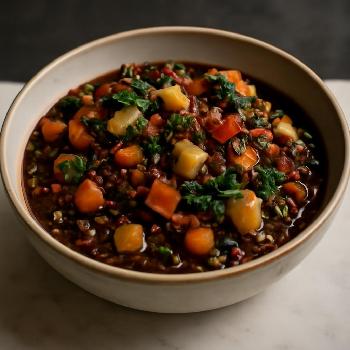 Ragoût de Lentilles Beluga aux Légumes d'Hiver et Herbes Fraîches