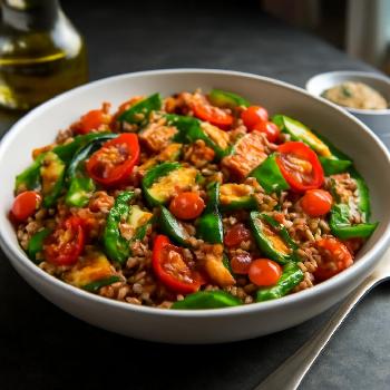 Salade de Sarrasin, Tofu Fumé et Légumes Croquants