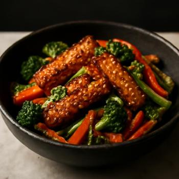 Tempeh Mariné Teriyaki et Légumes Sautés