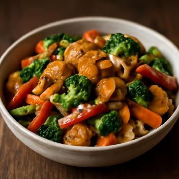 Tofu Sauté aux Légumes Croquants et Sauce aux Cacahuètes
