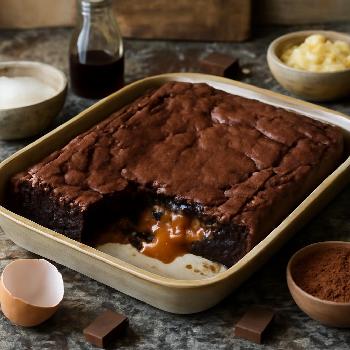Brownie Fondant au Caramel Salé en Plaque