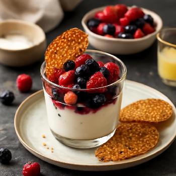 Parfaits Glacés aux Fruits Rouges et Tuiles au Sésame