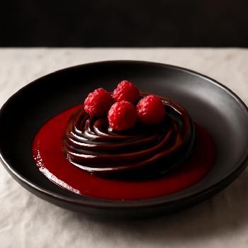 Tourbillon de Sauce Chocolat et Coulis de Framboise Élegant