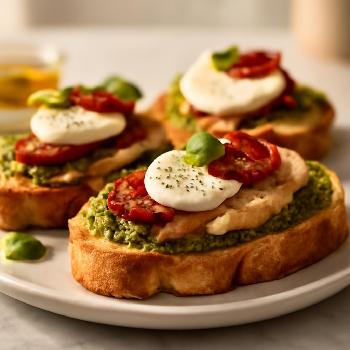Crostinis au Poulet, Pesto et Tomates Séchées
