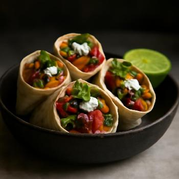 Mini Burritos Végétariens aux Légumes Grillés et Haricots Noirs