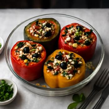 Poivrons Farcis au Riz, Feta et Olives