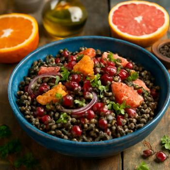 Salade de lentilles festive aux agrumes et à la grenade