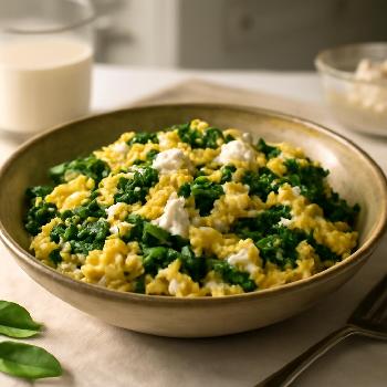Oeufs Brouillés au Fromage de Chèvre et Épinards