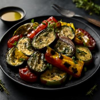 Assiette de légumes grillés au charbon de bois avec marinade méditerranéenne
