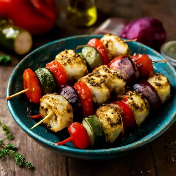 Brochettes de Halloumi Grillé aux Légumes d'Été
