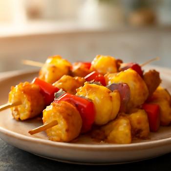 Brochettes de Poulet et Ananas Marinées au Curry