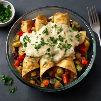 Enchiladas Végétariennes aux Légumes Rôtis et Sauce Crémeuse à la Noix de Cajou