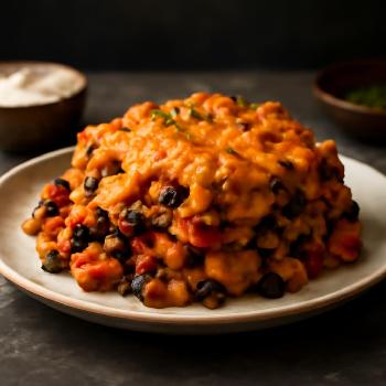 Gratin de Patates Douces et Haricots Noirs au Cheddar Fort