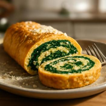 Rouleau d'omelette au four farci au fromage et épinards
