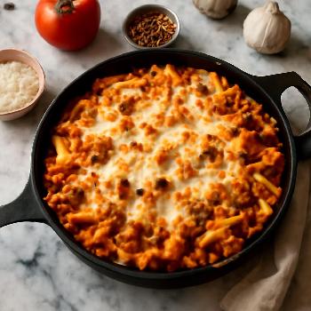 Ziti gratinés à la bolognaise et mozzarella