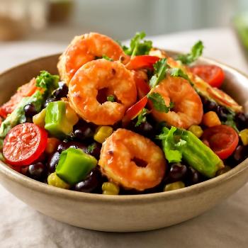 Salade de Crevettes Protéinée aux Haricots Noirs et Avocat