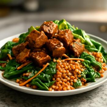 Salade de Tempeh Mariné et Lentilles Corail