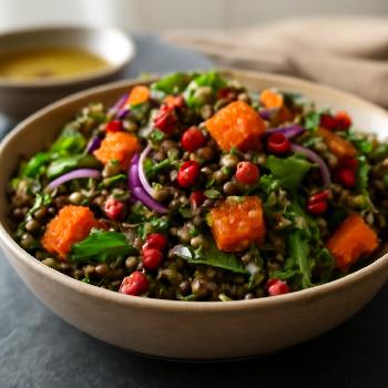 Salade d'hiver aux lentilles, potimarron et grenade