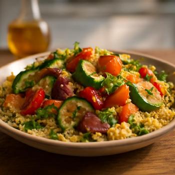 Salade Marocaine de Couscous aux Légumes Rôtis et Vinaigrette au Citron