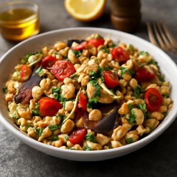 Salade Orzo aux Pois Chiches, Légumes Grillés et Vinaigrette au Citron