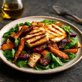Salade Tiède de Légumes Racines Rôtis et Halloumi Grillé