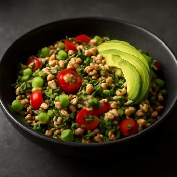 Salade Végétalienne Lentilles, Avocat et Noix au Tahini Citronné