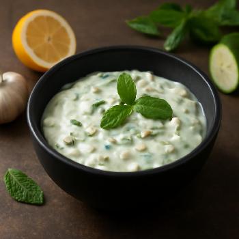Yaourt à la menthe, concombre et ail pour salades d'inspiration orientale