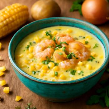 Chowder de Maïs Crémeux aux Crevettes