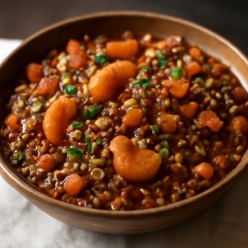 Ragoût de lentilles végétalien à la marocaine aux épices et abricots secs