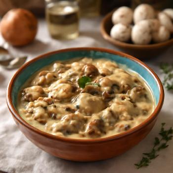 Ragoût de Poulet Crémeux aux Champignons et au Vin Blanc