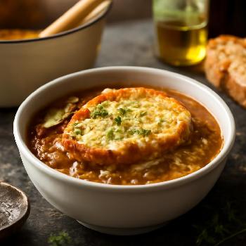 Soupe à l'Oignon Caramélisée au Bouillon de Bœuf Riche