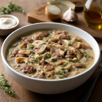 Soupe Crémeuse aux Champignons et Orge Perlé