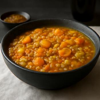 Soupe Épaissie aux Lentilles Corail et Légumes