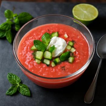 Soupe Rafraîchissante de Pastèque et Concombre à la Menthe