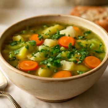 Soupe Revigorante aux Herbes Fraîches et Légumes de Saison